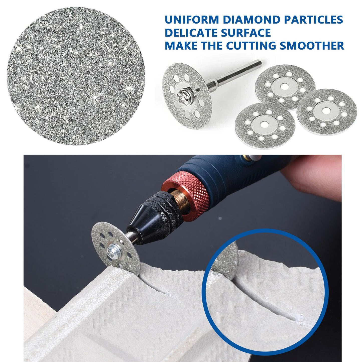 20pcs 545 Diamond Cutting Wheel Cut Off Discs Coated (22mm) for Dremel Rotary Tool with 402 Mandrel (3mm) 4pcs and Screwdriver for Cutting Glass, Stone, Ceramic, Marble, Tile, Plastic