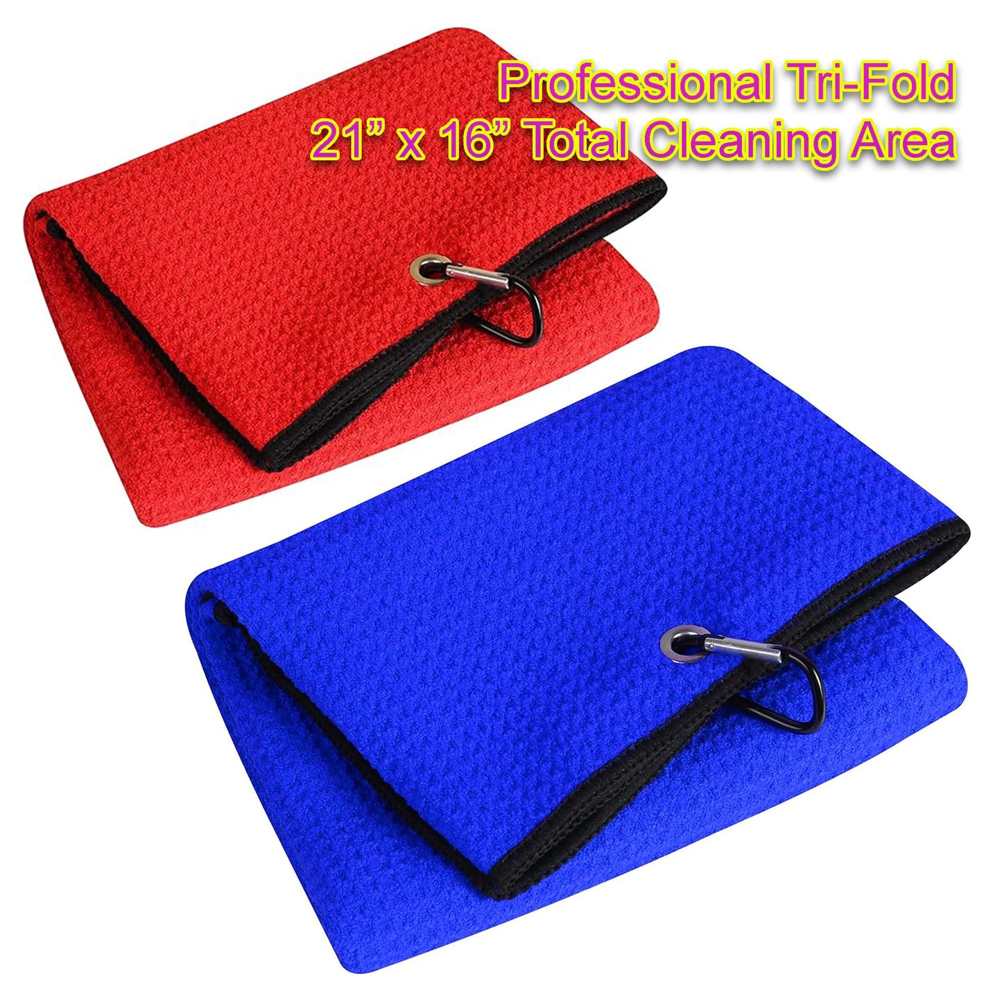 2-Pack Golf Towel & Club Brush Set – Microfiber Waffle Towels + Retractable Groove Cleaners – Bonus Carry Pouch – Lint-Free & Fast Drying (Red and Blue)