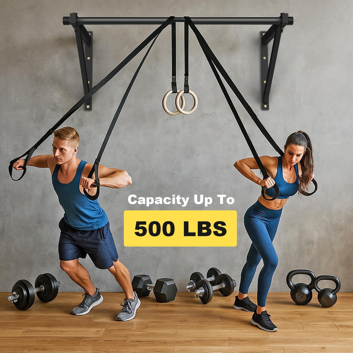Pull Up Bar Wall Mounted, Adjustable Depth 51" Chin Up Bar, Strength Training Pull-Up Bars 500lbs Weight Capacity, Wall Mounted Pull Up Bars, Chin Up Workout Training Station for Home Gym Garage