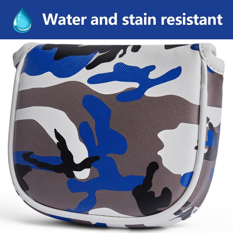 Gbourly Golf Club Blue Camouflage Square Mallet Putter Cover Camo Magnetic Center Shafted PU Leather Headcover