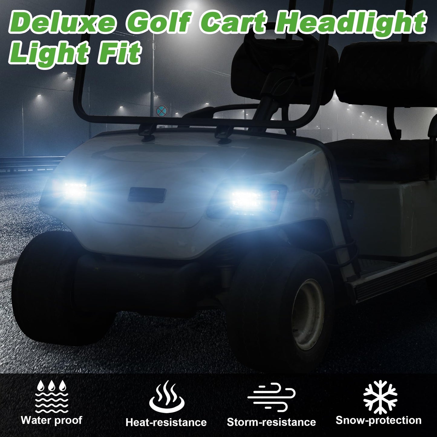 10L0L Golf Cart Head Light Kit for Yamaha G14, G16, G19, G22-12V LED Headlight Assembly with 3Pin Harness, Energy-Efficient Replacement for Gas & Electric Front Driver and Passenger Side