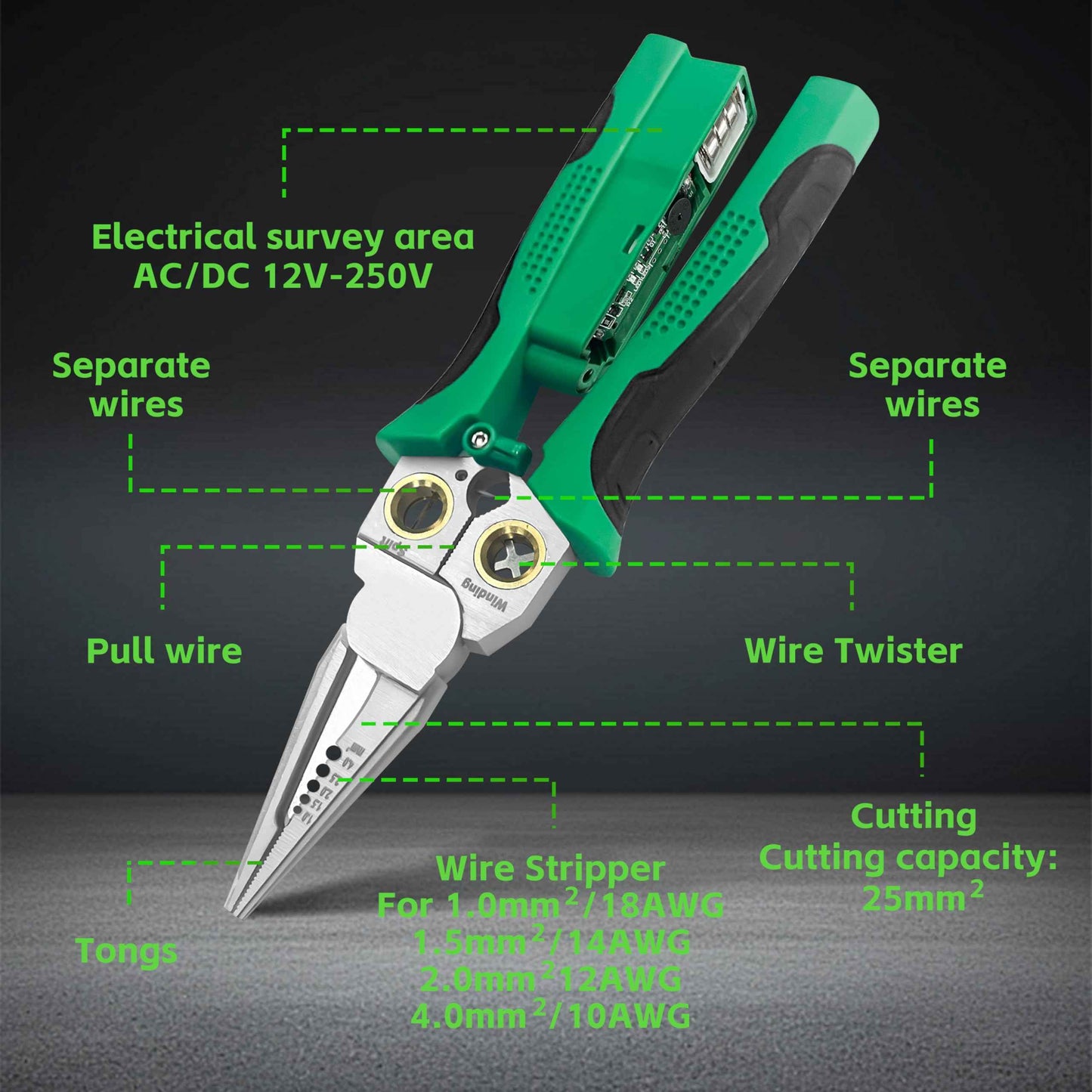 8 in 1 Wire Stripper with Voltage Tester, Pinzas Para Electricista, Electric Pliers, Multi-function Electric Wire Stripping Tool for Cutting and Pulling Pliers, Electrician Repair Tool