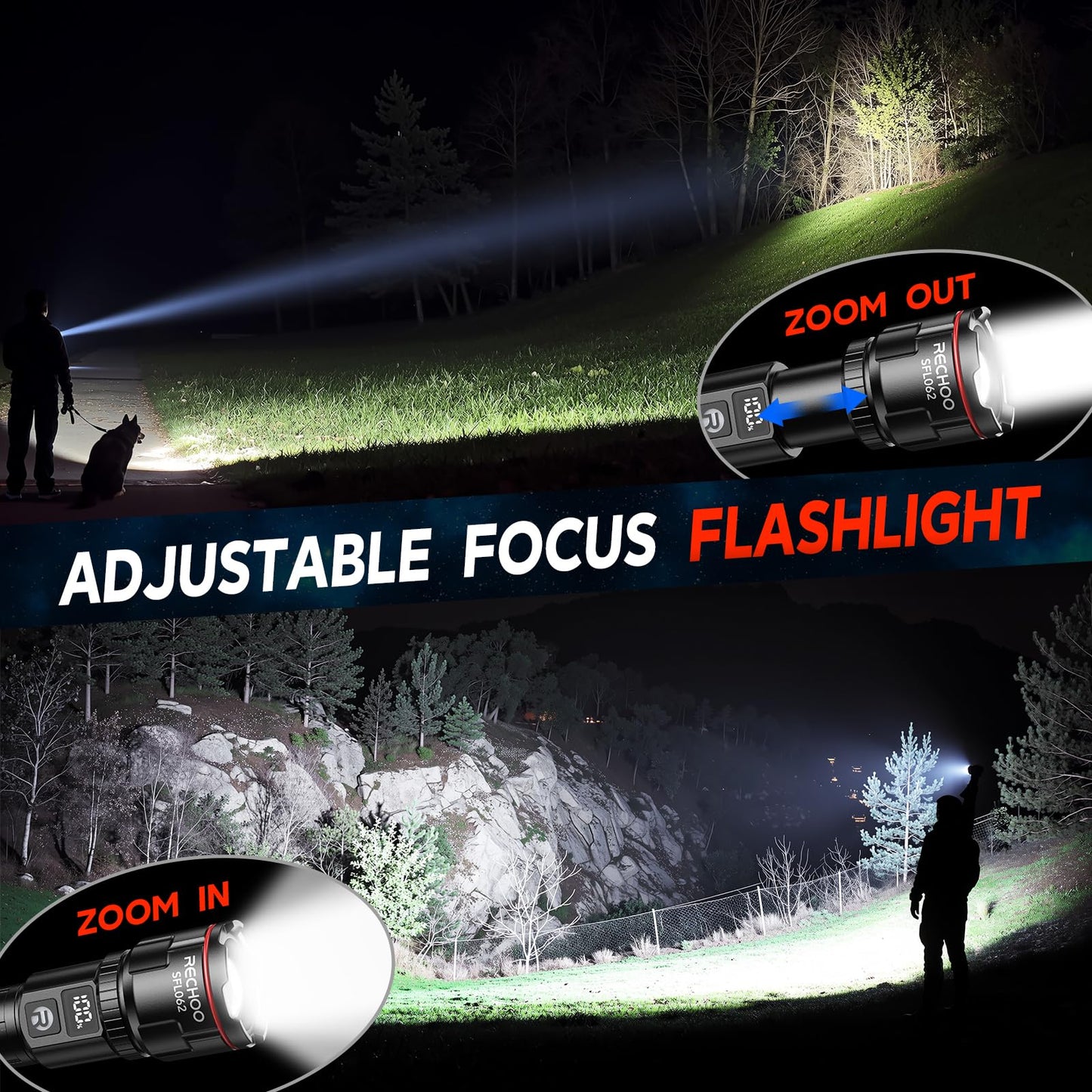 RECHOO Rechargeable Flashlights 2 Pack, Super Bright High Lumens LED Flashlight with LCD Digital Display, 3 Lighting Modes & Zoomable Torch Lights for Home Camping Hunting Emergency