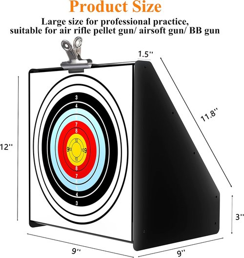 Ideagle Air Rifle Pellet Trap - Heavy Duty BB Trap with 10 Bullseye Paper Targets | .22/.177 Caliber, 11"x11" Size