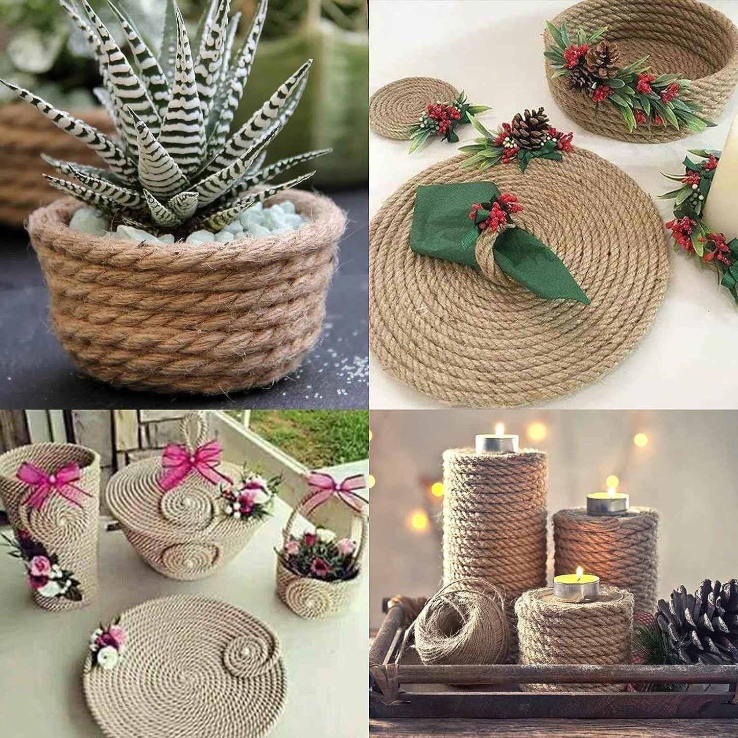 3/8 Inch Natural Jute Rope, 100 Feet Hemp Rope, 4 Strands Twisted Manila for Crafts, Gardening, Cat Scratching Post, Home Decorating, Indoor/Outdoor Use