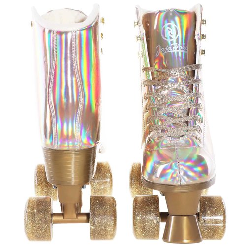 JajaHoho Roller Skates for Women, Holographic High Top PU Leather Rollerskates, Shiny Double-Row Four Wheels Quad Skates for Girls and Age 8-50 Indoor Outdoor (Size 7, Champagne Gold)