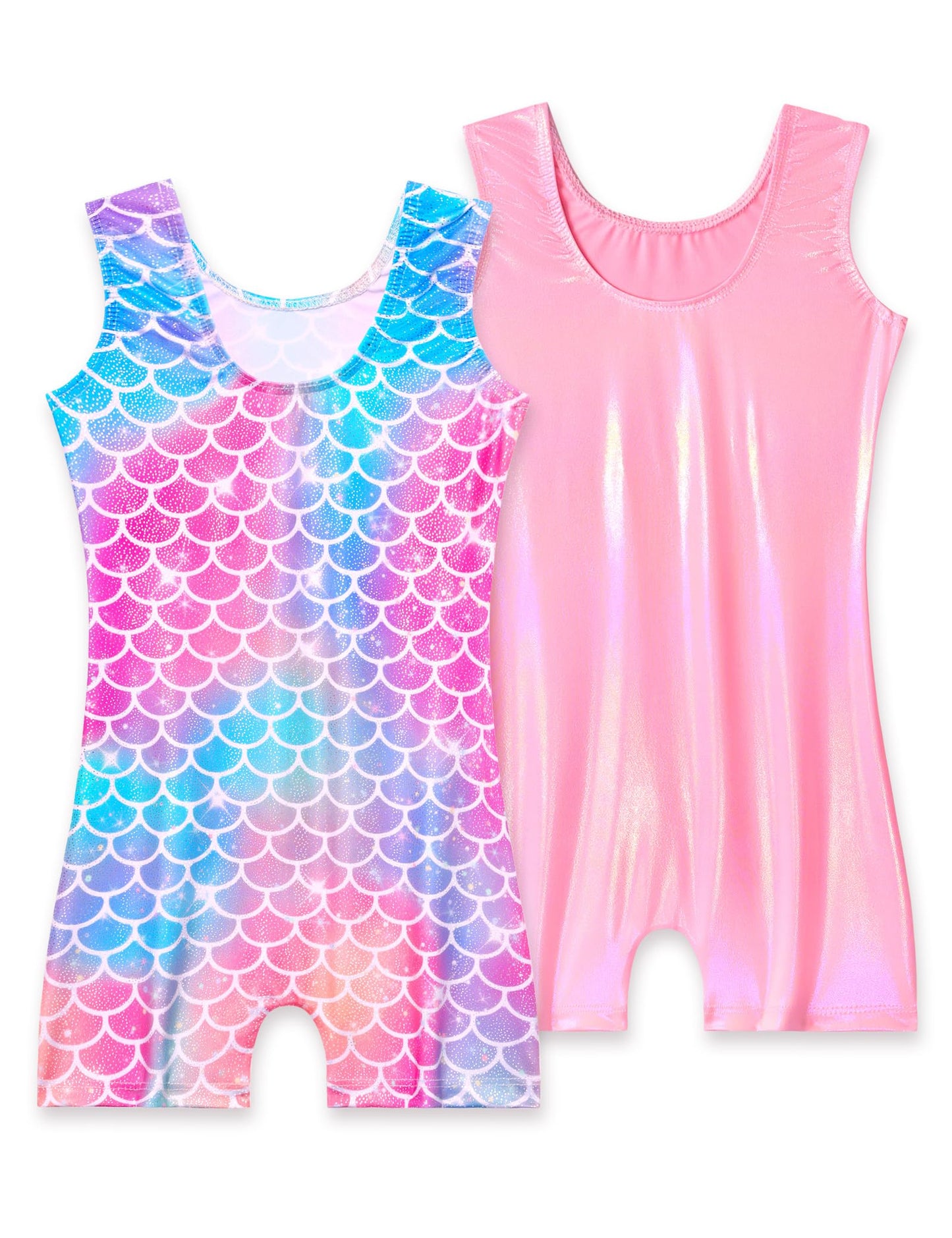 Nokecina Girls Leotards for Gymnastics 2 Packs Size 7-8 Years Old Pink Purple Unitard Sparkly Gym Outfits