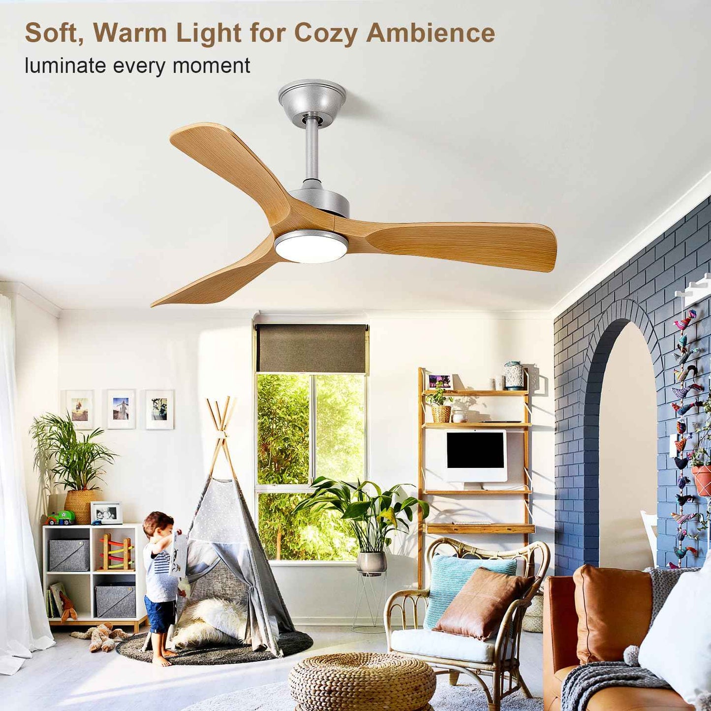 BvenuBigLite Ceiling Fans with Lights and Remote: 42-Inch Ceiling Fan 3 Blades Low Profile Outdoor - Modern Ceiling Fans with Remote APP Control Quiet Reversible DC Motor for Patio Living Room