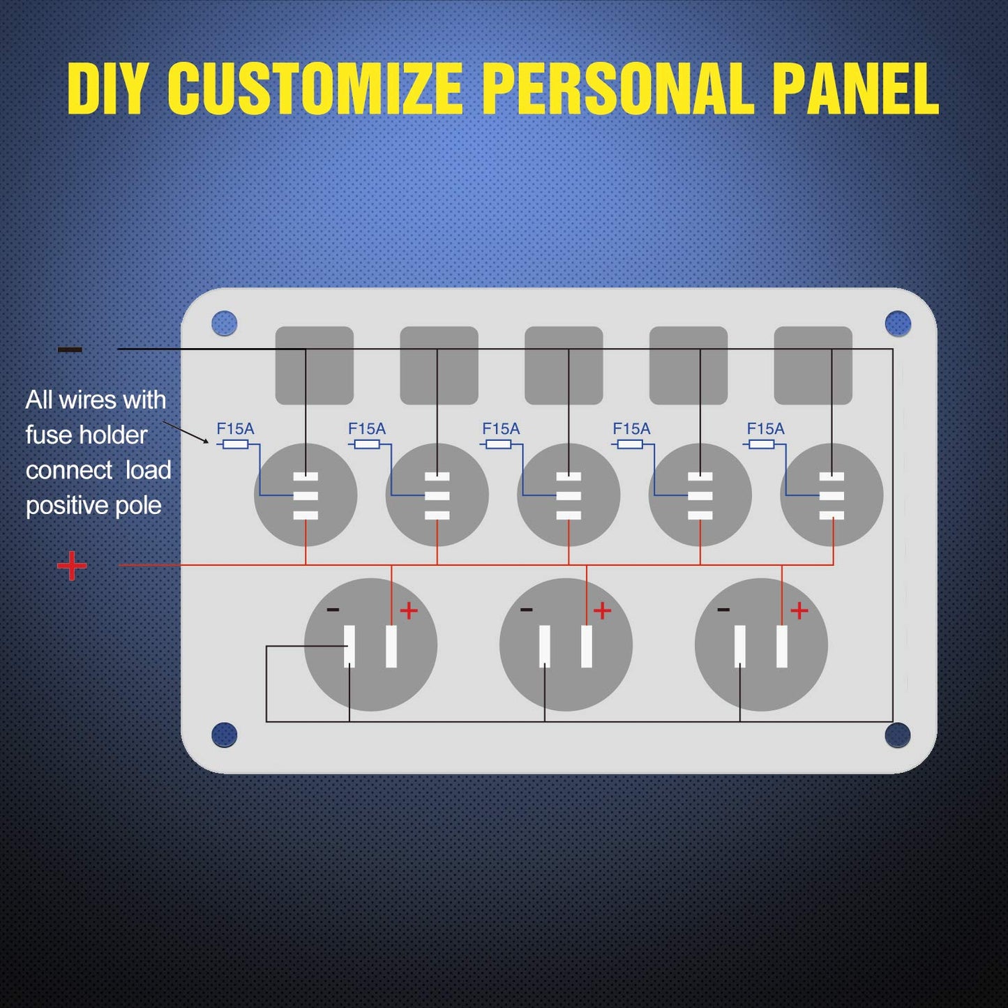 Nilight 90101E Multi-Function 5 Gang Rocker Switch Panel - Dual USB Charger & Digital Voltmeter for RV, Boat, Truck | Pre-Wired with Circuit Breakers, Blue