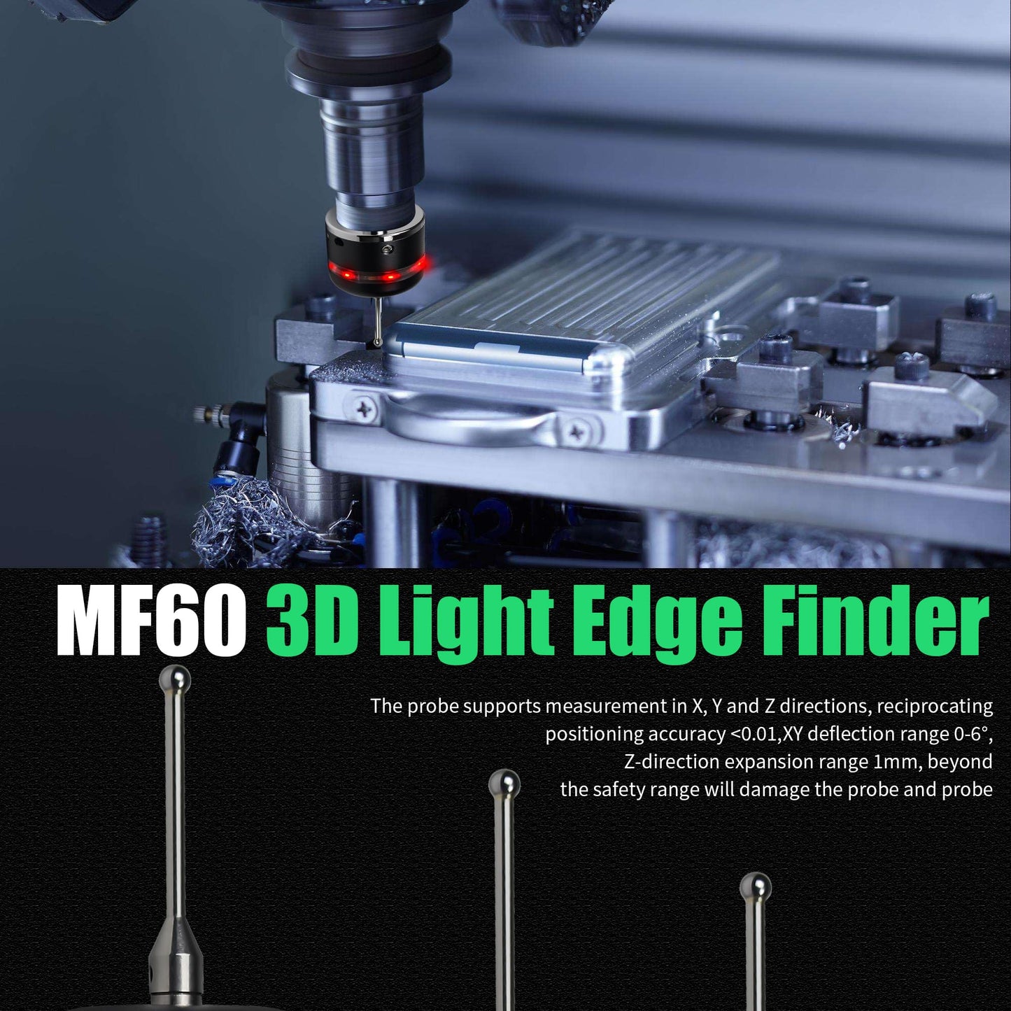 YIDOFENG 3D Touch Probe Edge Finder Trigger Finder,X Y Z Axis Measurement Centering Rod for Metals, Not Support the Detection of Insulation Materials and Insulating Spindle (Green light)