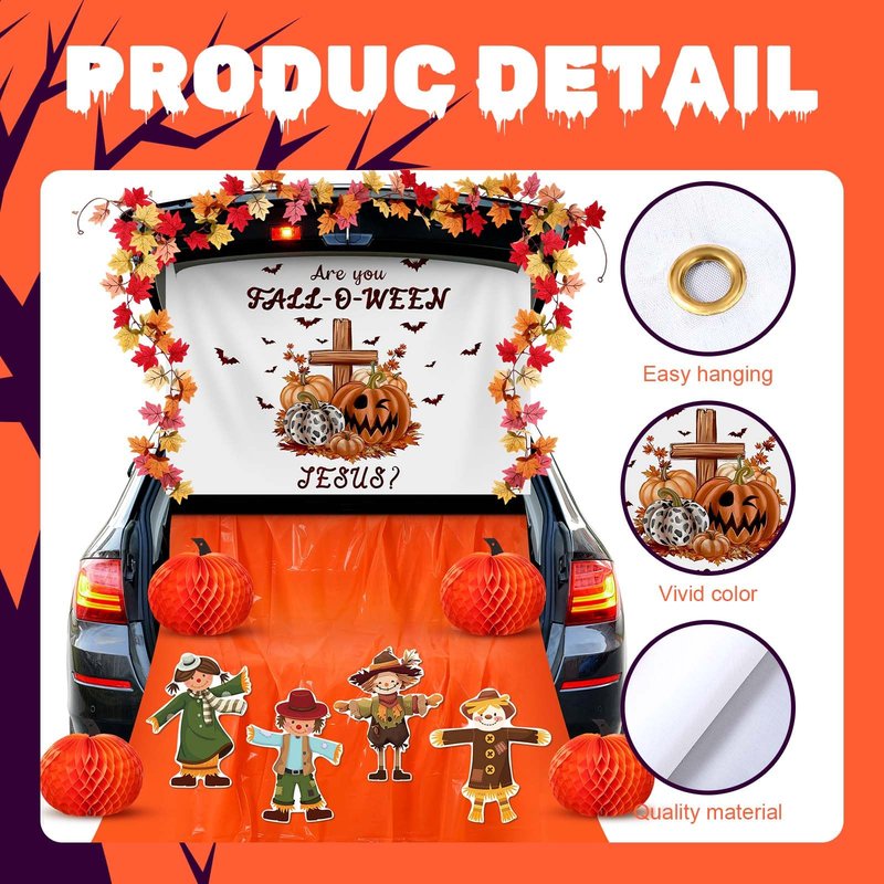 Suncalla Halloween Religious Christian Trunk or Treat Car Decorations Autumn Fall Are You Fall-o-ween Jesus Scarecrow Archway Garage Decor for Car Archway Trunk Exterior Halloween Party Supplies Decor