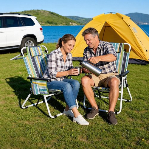 ABORON 17" Tall Folding Beach Chair - 5-Position Recline, Heavy Duty 600D Fabric & Cooler Bag