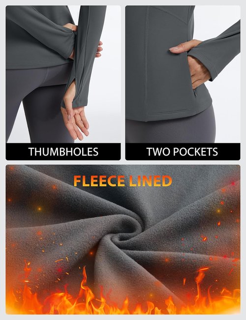 MathCat Thermal Shirts - Women's Fleece Lined Long Sleeve Base Layer for Winter Running & Athletic Wear