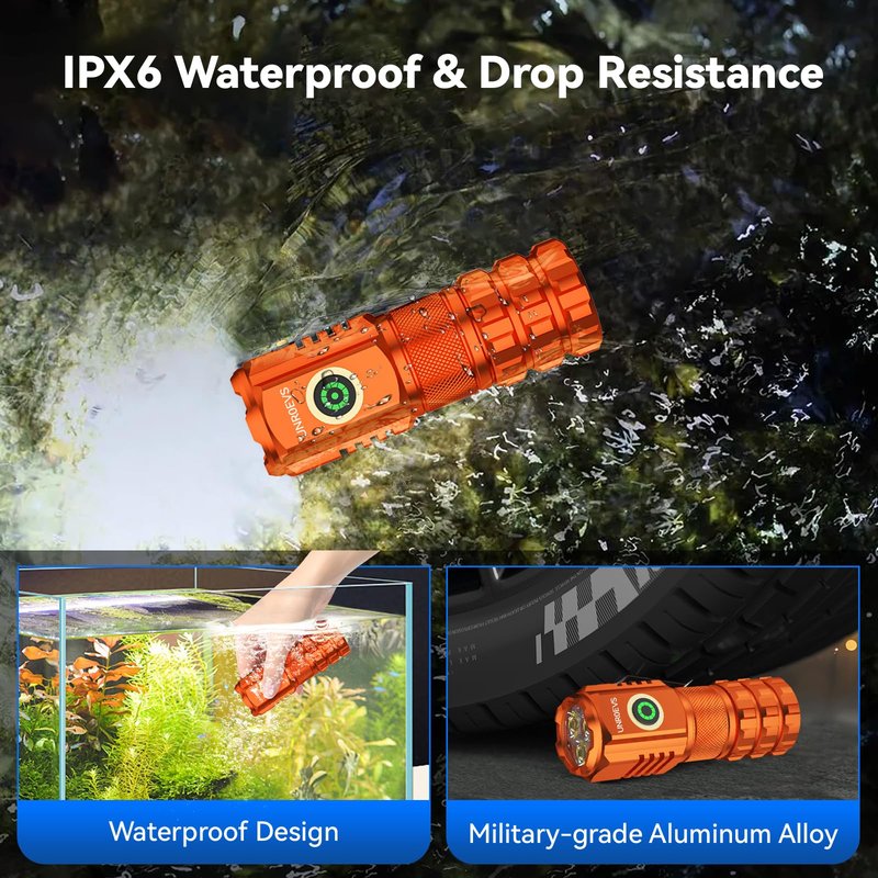 UNROEVS XC06 Mini Flashlight Rechargeable,Pocket Flashlight with Magnet,Super Bright Small Compact Flashlight,5 Modes EDC Flashlight for Camping,Emergency. (1, Orange)