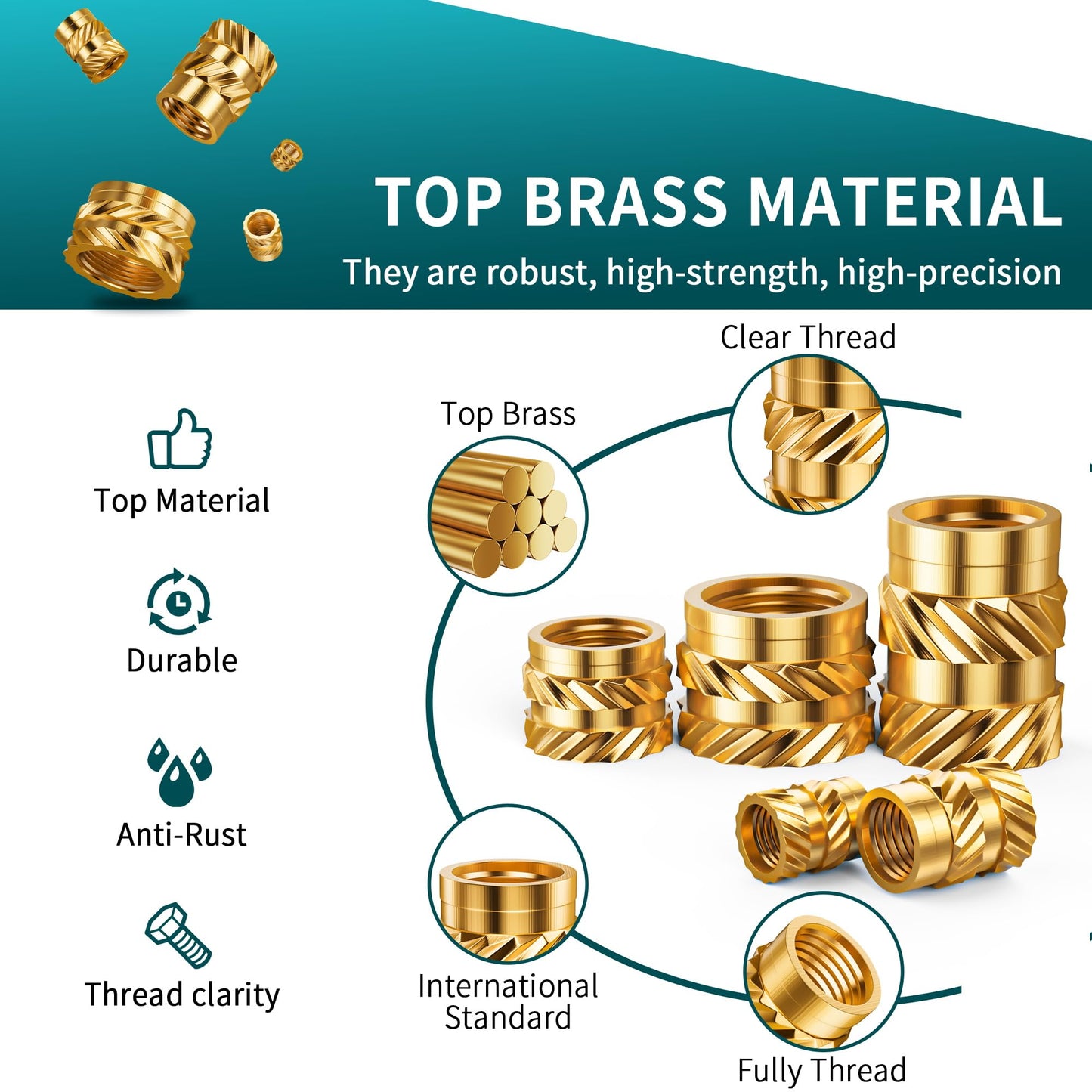 ELCJDZYO 300Pcs Threaded Inserts M2 M2.5 M3 M4 M5 M6 Brass Heat Set Insert for Plastic and 3D Printing Components