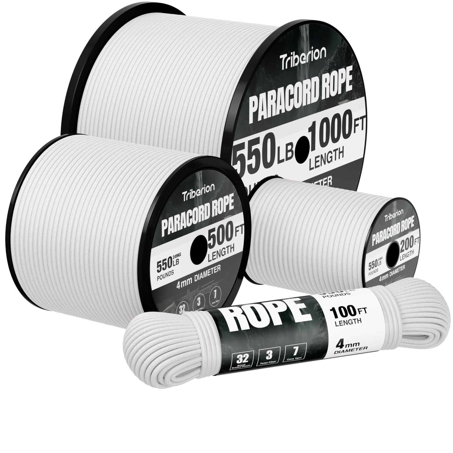 Paracord Rope 550 lb - 50ft 5/32" Parachute Cord 4MM 7-Strand para Cord - Heavy Duty Spool String for Survival,Camping Gear, Survival Bracelet, Clothesline - White