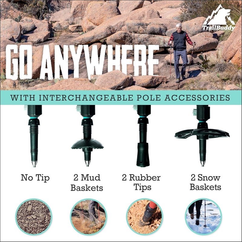 TrailBuddy Foldable Trekking Poles – Ultralight 7075 Aluminum, EVA & Cork Grip Collapsible Hiking Poles – Lightweight Adjustable Walking Sticks for Men, Women, Seniors & Travel