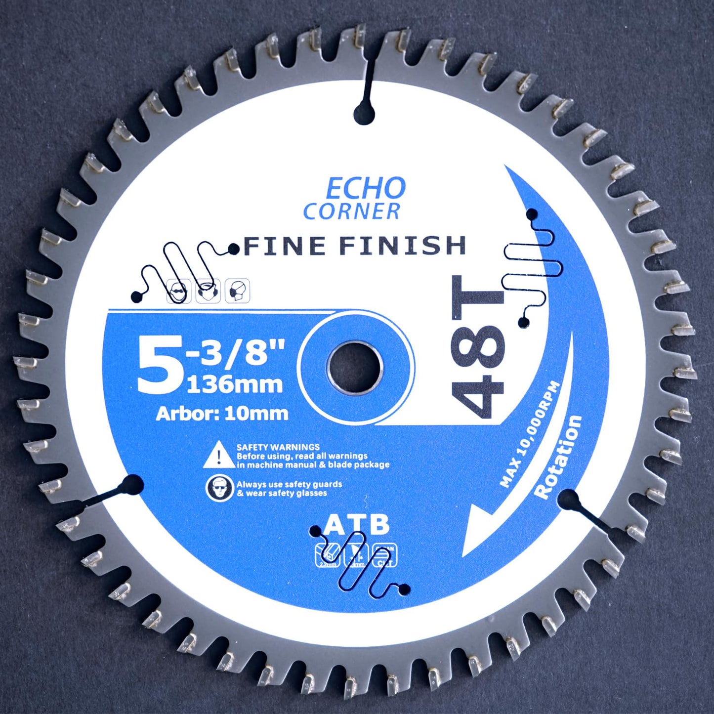 Echo Corner 5-3/8 Inch (10mm Arbor) 48Tooth Circular Saw Blades, Fine Cut Fine Finish Crosscut Framing Ripping Wood Plywood MDF Plastic Veneer Lumber Laminate (Wood 48T)