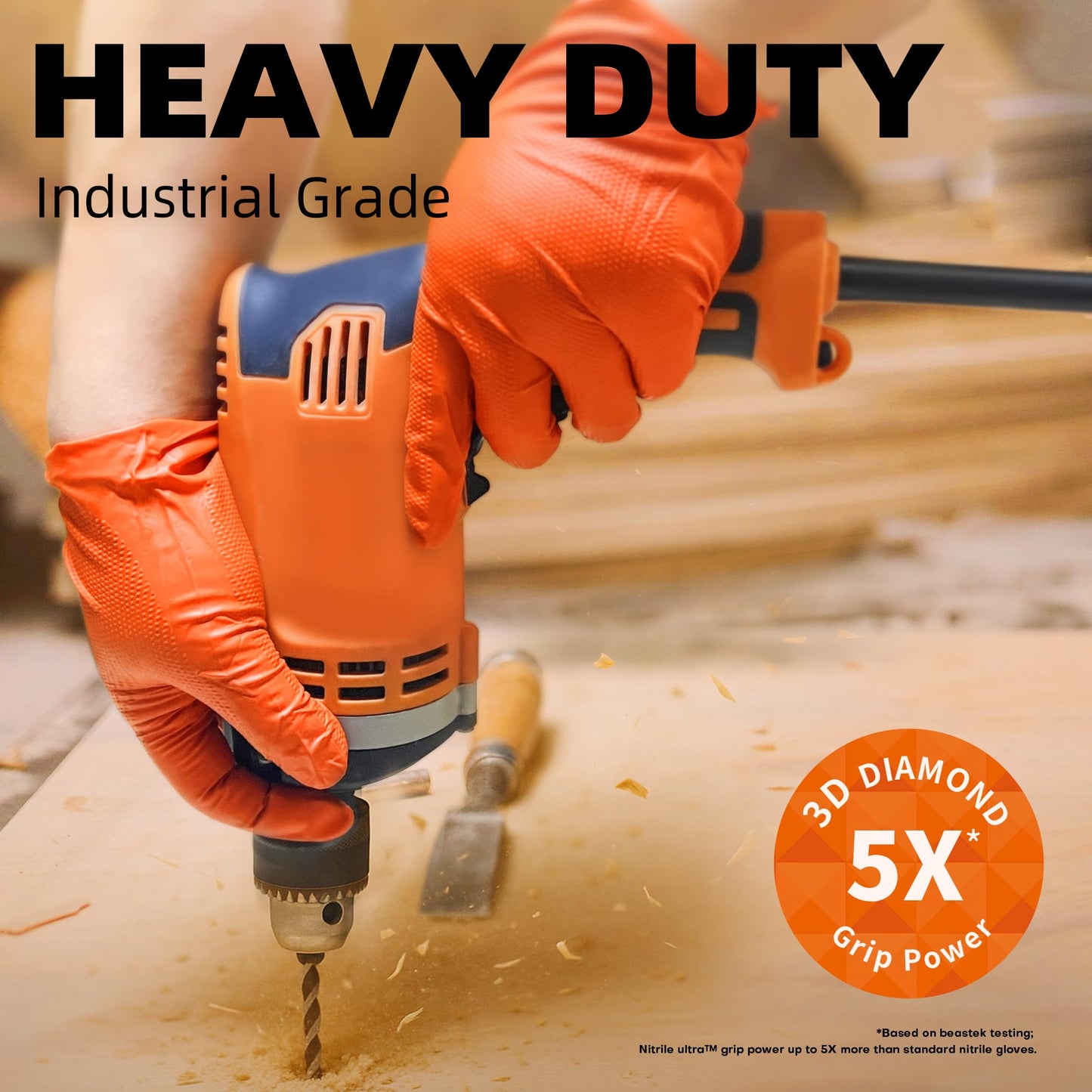 Beastek Nitrile Disposable Gloves, 8Mil Latex & Powder Free Chemical Resistant Heavy Duty Cooking Diamond Glove Orange 100Pcs (Large)