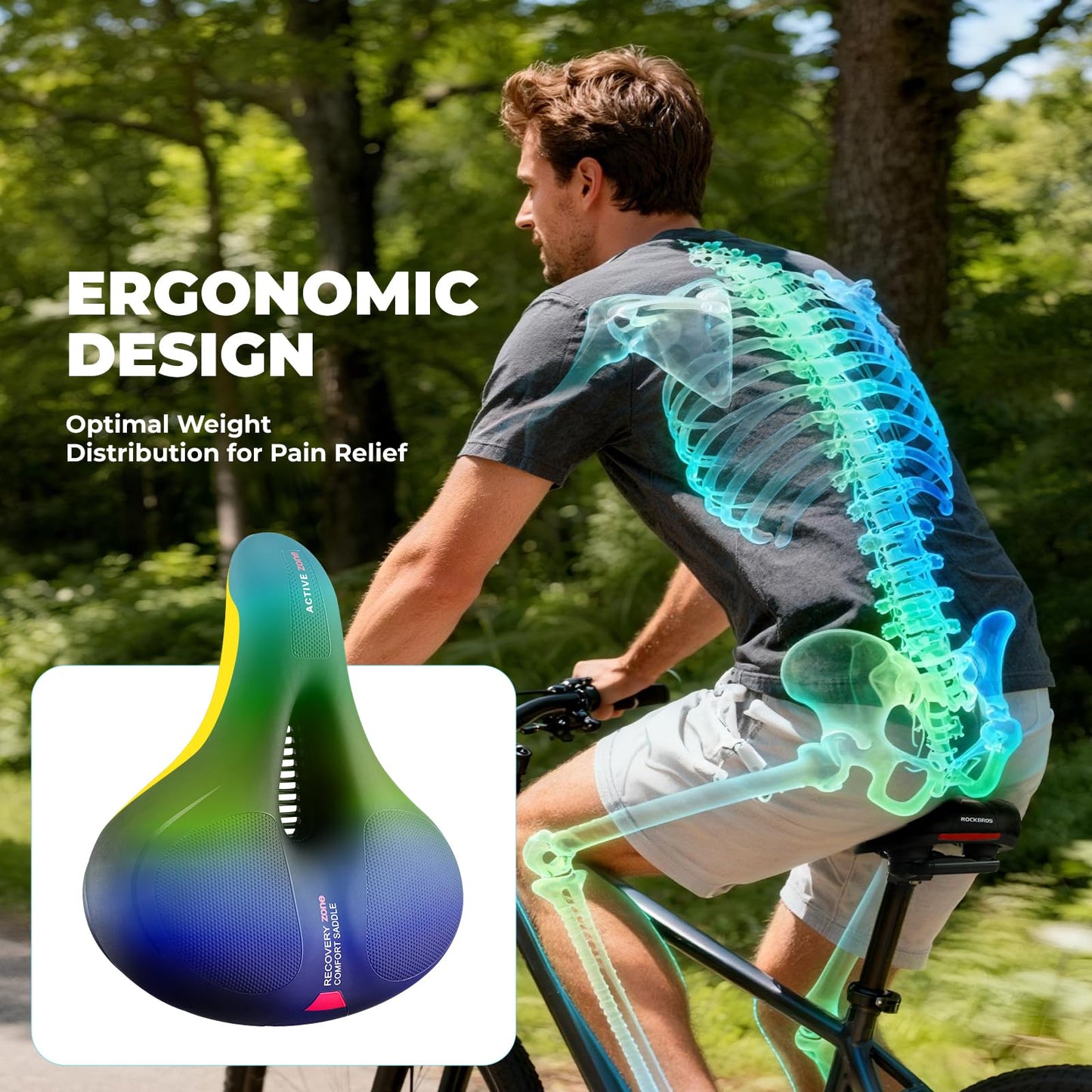 ROCKBROS Bike Seat Cushion Soft Wide Bicycle Seat for Peloton, Road