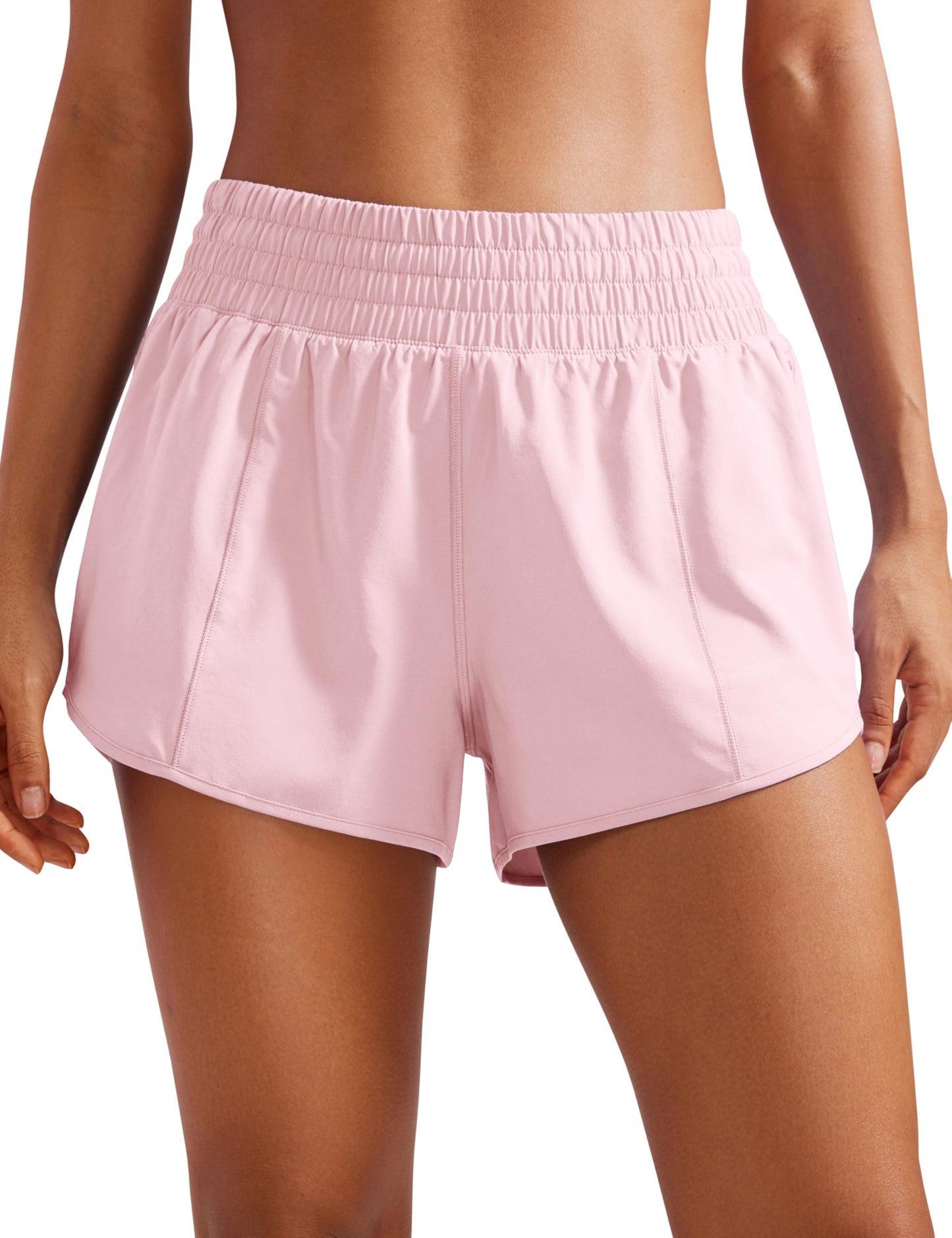 CRZ YOGA High Waisted Running Shorts for Women 2.5" - Mesh Liner Quick Dry for Workout Sport Athletic with Zipper Pocket Strawberry Pink Small