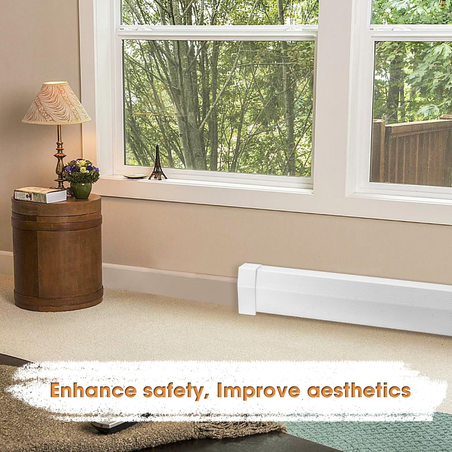 5ft Steel Easy Slip-On Baseboard Heater Cover with End Caps for Bathroom & Hydronic System for Replacing Old Cover, White