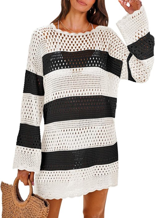 ANRABESS Crochet Swim Cover-Up - Stylish Mesh Knit Beach Dress for Summer Vacations