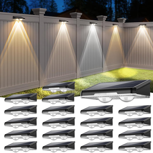 UGDLUCK Solar Fence Lights Outdoor-3000/4000/6000K 3 Mode,IP65 Waterproof Solar Powered Lights Outdoor for Backyard/Patio/Fence/Wall/Deck/Step/Porch/Railings/Pool (20pack)