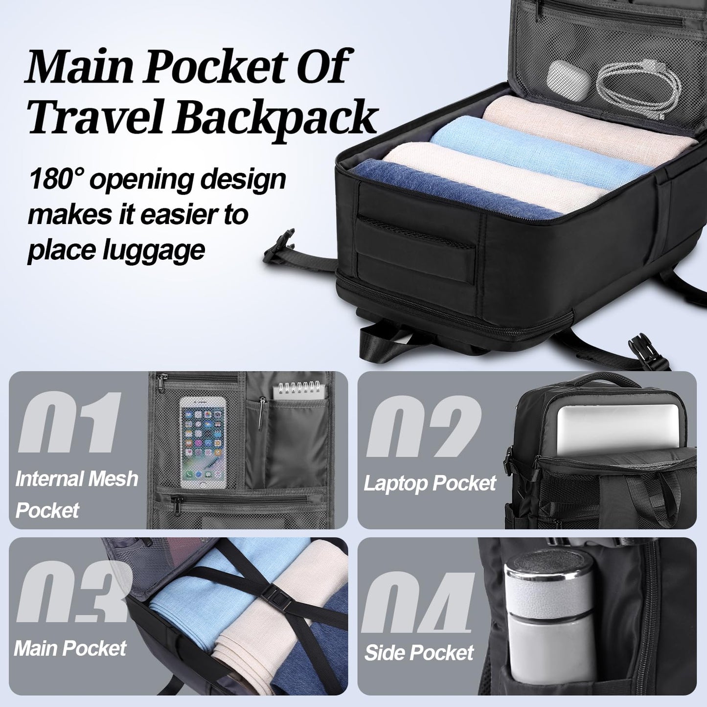 HOMIEE Travel Backpack for Men Women, TSA Approved Carry on Personal Item Bag, Water Resistant College Work Gym Hiking Backpack Casual Daypack