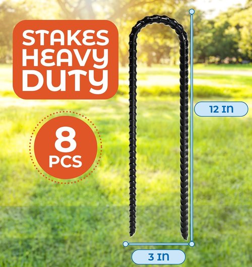 Happin® Trampoline Anchors - Heavy-Duty Ground Stakes for Secure Installation | 12 Inch, Black (8 Pack)