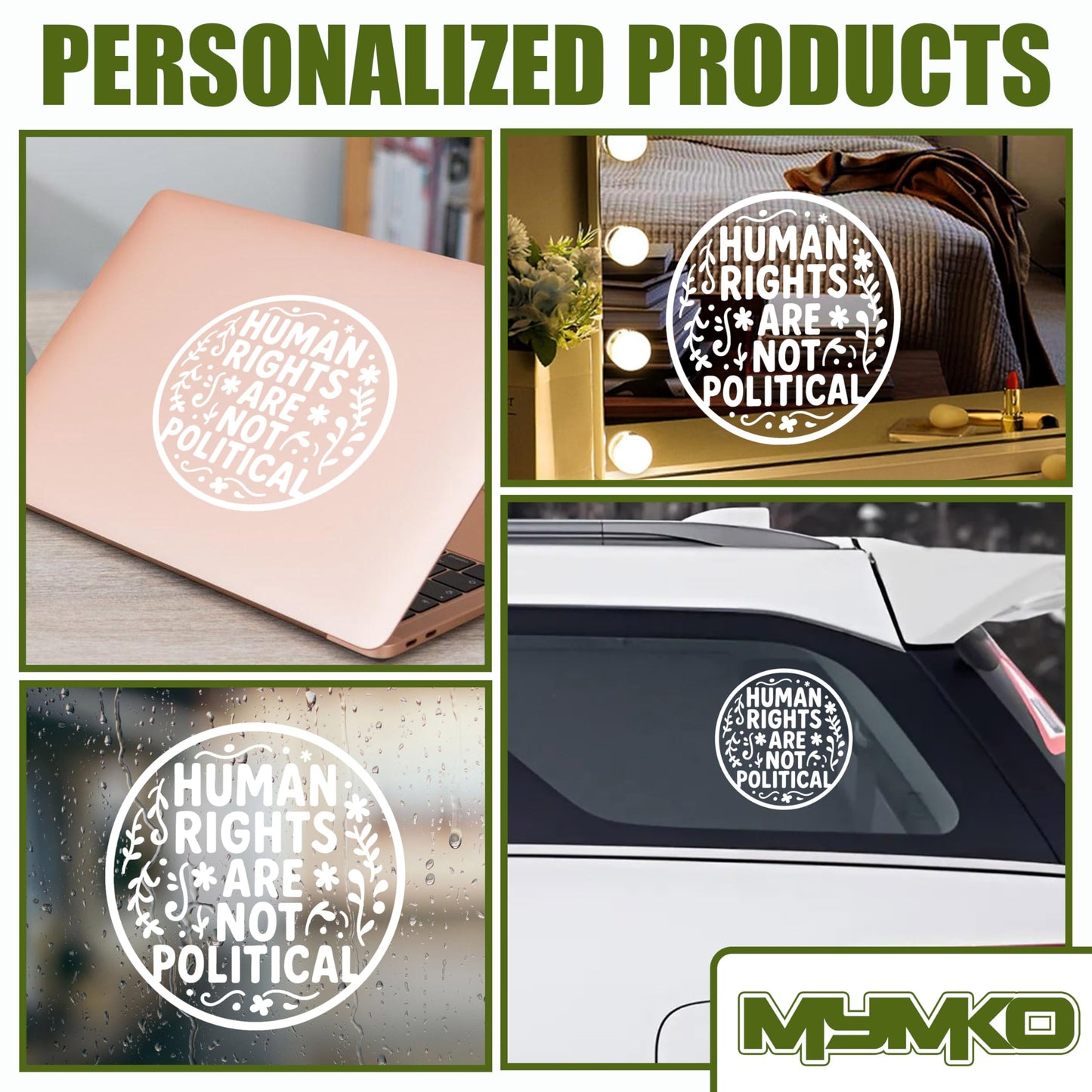 MYMKO Human Rights are Not Political Decal, Floral Car Window Decals, 6 Inches UV DTF Tranfer Car Stickers, Weatherproof Car Truck Window Bumper Sticker, Feminist Car Stickers and Decals for Girl Boy