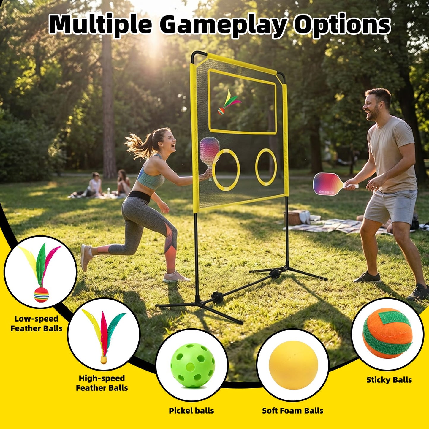 Ziziella Indoor Paddle Game with Net, Portable Pickleball Set with Net for Family or Solo Fun, All in One Outdoor Sports - Badminton, Pingpong, Tennis for Lawn, Backyard, Camping, Beach