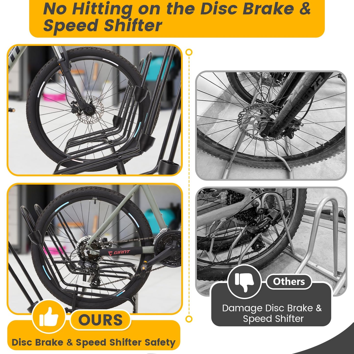 Kingarage Floor Bike Rack for 5 Bikes, Safeguard Disc Brakes & Derailleurs Design, Waterproof Bicycle Stand Indoor/Outdoor/Garage Use, Fits 12"-29" Tires, Upgraded 0.63" Steel Tubes for Stability