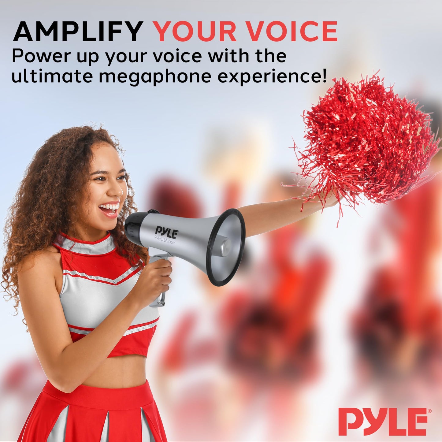 Pyle Portable Megaphone Speaker Siren Bullhorn - Compact, Battery Operated, 20W Power, Microphone, 2 Modes, PA Sound, 1000 Yards Range, Foldable Handle for Cheerleading and Police Use (Silver)
