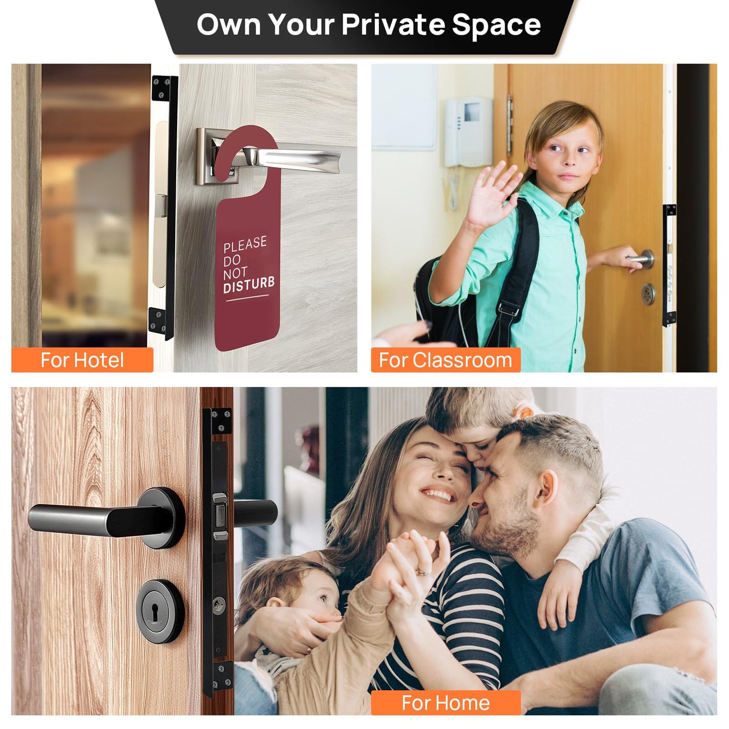 Catephe Door Latch Cover, 2 Pcs Door Latch Guard Plate, L Shaped Security Reinforcement Striker Plates, Cover The Gap Between Door Lock and Door Frame(Black)