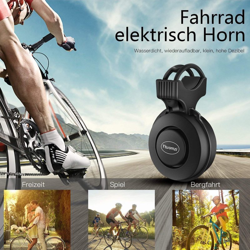 Electric Bike Horn USB Rechargeable Bicycle Bell 120 db Invisible Cycling Alarm Loud Horn Waterproof 3 Modes Alert Ring for Mountain/Road Bike Scooters Handlebar 22-31.8mm (Black)