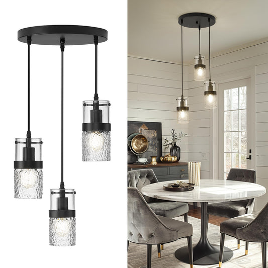 LMS Black 3-Light Pendant Fixtures, Adjustable Kitchen Hanging Light Fixture, Cluster Pendant Lights, LMS-188