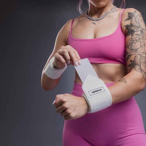 UPPPER Wrist Wraps for Weightlifting - 19" Wrist Support with Thumb Loop for Bench Press, Powerlifting, and Gym Workouts - Men & Women | Premium Fitness Gear (White)