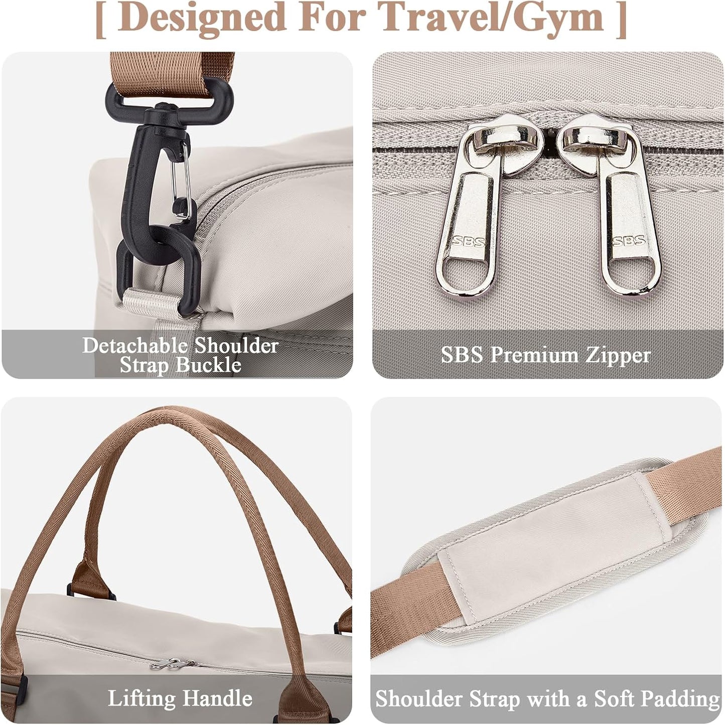 Skiennix Travel Duffel Bag - Shoes Compartment | Stylish Overnight Weekender for Women, 18x14x8