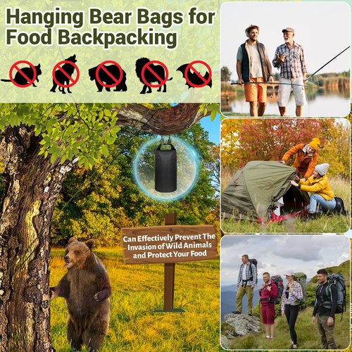 keepxaus Bear Bag Hanging Kit, 10L Waterproof Bear Bags for Food Backpacking Camping, Ultralight Bear Proof Canister Gear for Food Storage with Survival Nylon Ropes, Clips, Rock Pouch, Pulley System