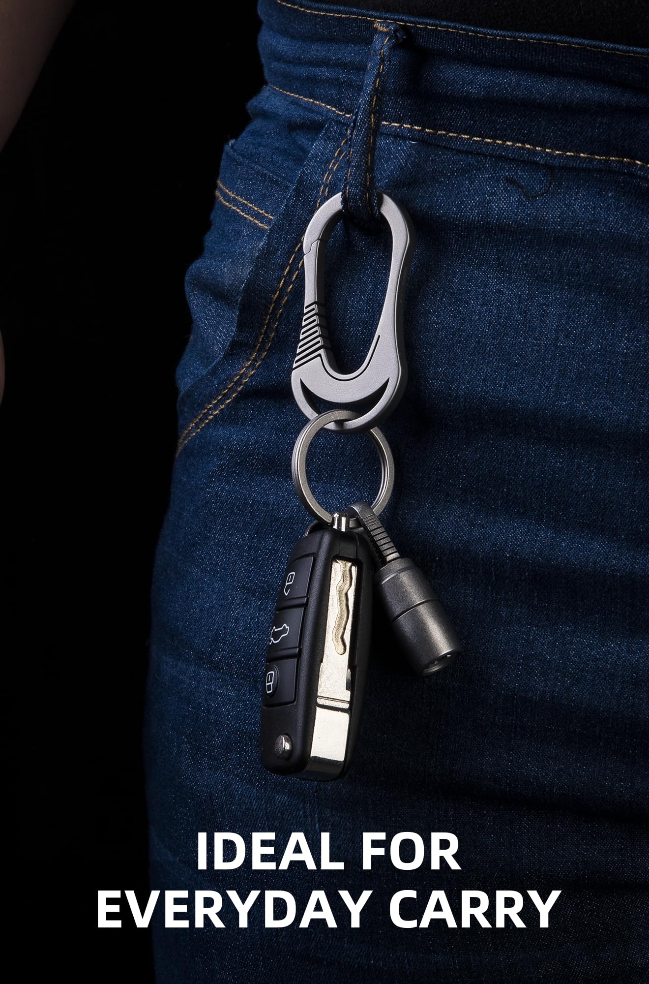 KEEPO LINK Titanium Keychain Carabiner Clip for Keys, EDC Carabiner Keychain Key Ring for Men & Women, OLM01 (Gunmetal Grey)