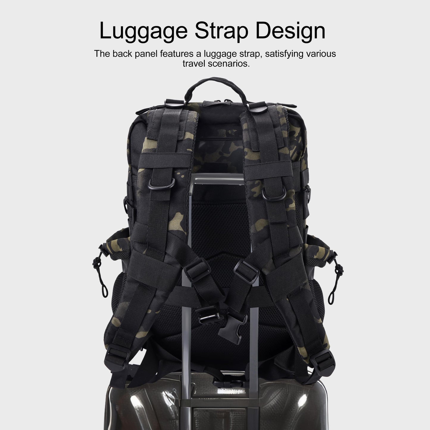 LHI Military Tactical Backpack for Men and Women 45L Army 3 Days Assault Pack Bag Large Rucksack with Shoe Compartment - Black CP