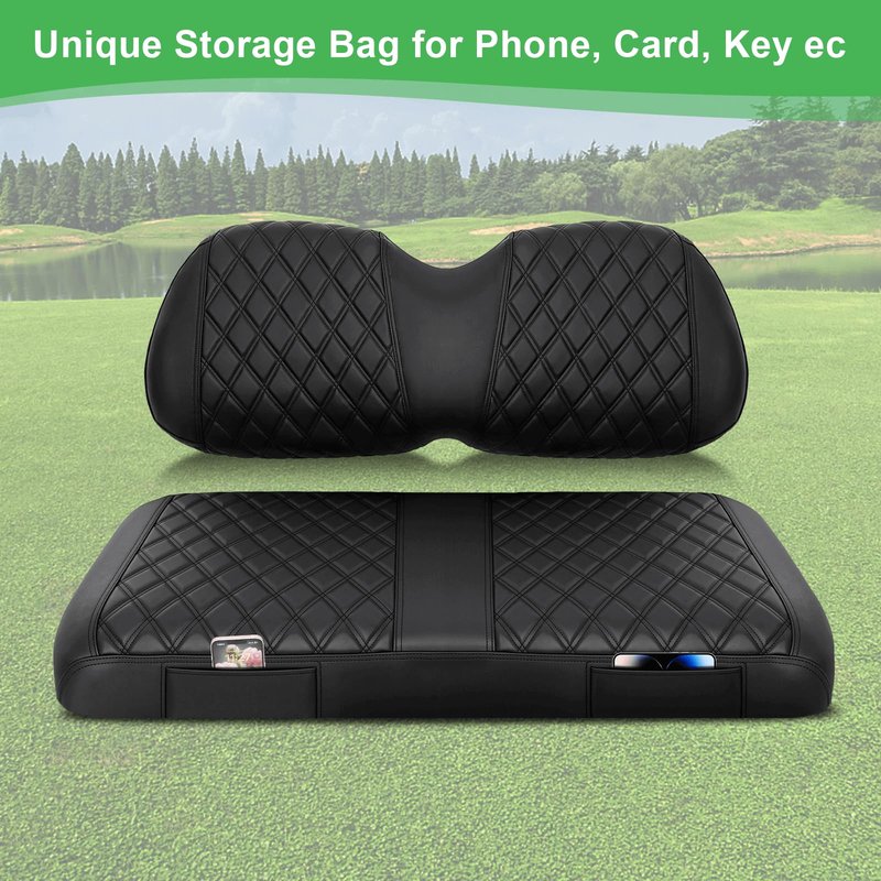 LEAPGOMAX 4PCS Golf Cart Seat Covers Front and Rear Set Fit for Club Car Precedent OEM Standard Seat Seat Thick Leather Custom Diamond Comfortable, Anti-Scratch, No Staples Black
