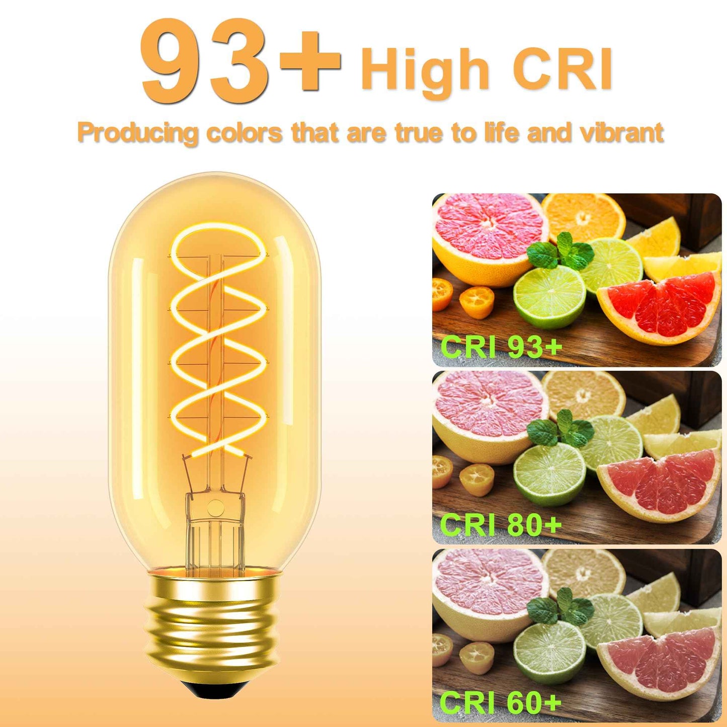 Hykton Dimmable E26 LED Vintage Edison Light Bulbs 6W Equivalent E26 Bulb 60 Watt, 4 Pack 2200K Amber Warm T45/T14 Tubular Antique LED Edison Warm Light Bulbs, 110-130 Volts, 550LM, CRI 93+