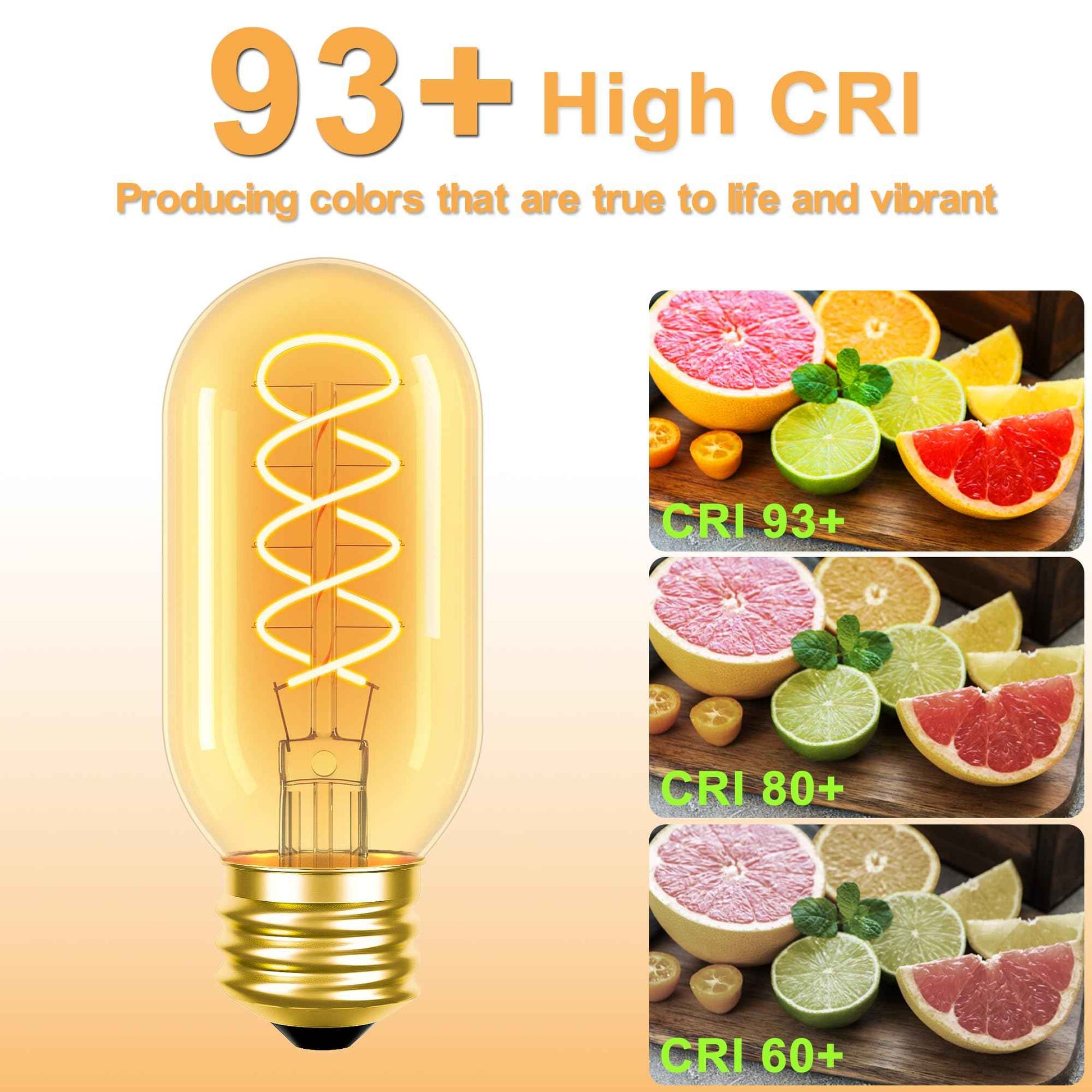 Hykton Dimmable E26 LED Vintage Edison Light Bulbs 6W Equivalent E26 Bulb 60 Watt, 4 Pack 2200K Amber Warm T45/T14 Tubular Antique LED Edison Warm Light Bulbs, 110-130 Volts, 550LM, CRI 93+