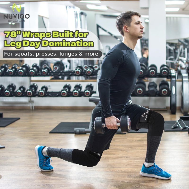Nuviqo Knee Wraps (Pair) for Weightlifting – 78 Inch Maximum Compression Wrap for Squats & Pain Relief, Ideal for Men & Women, Powerlifting, Cross Training & Leg Day in the Gym