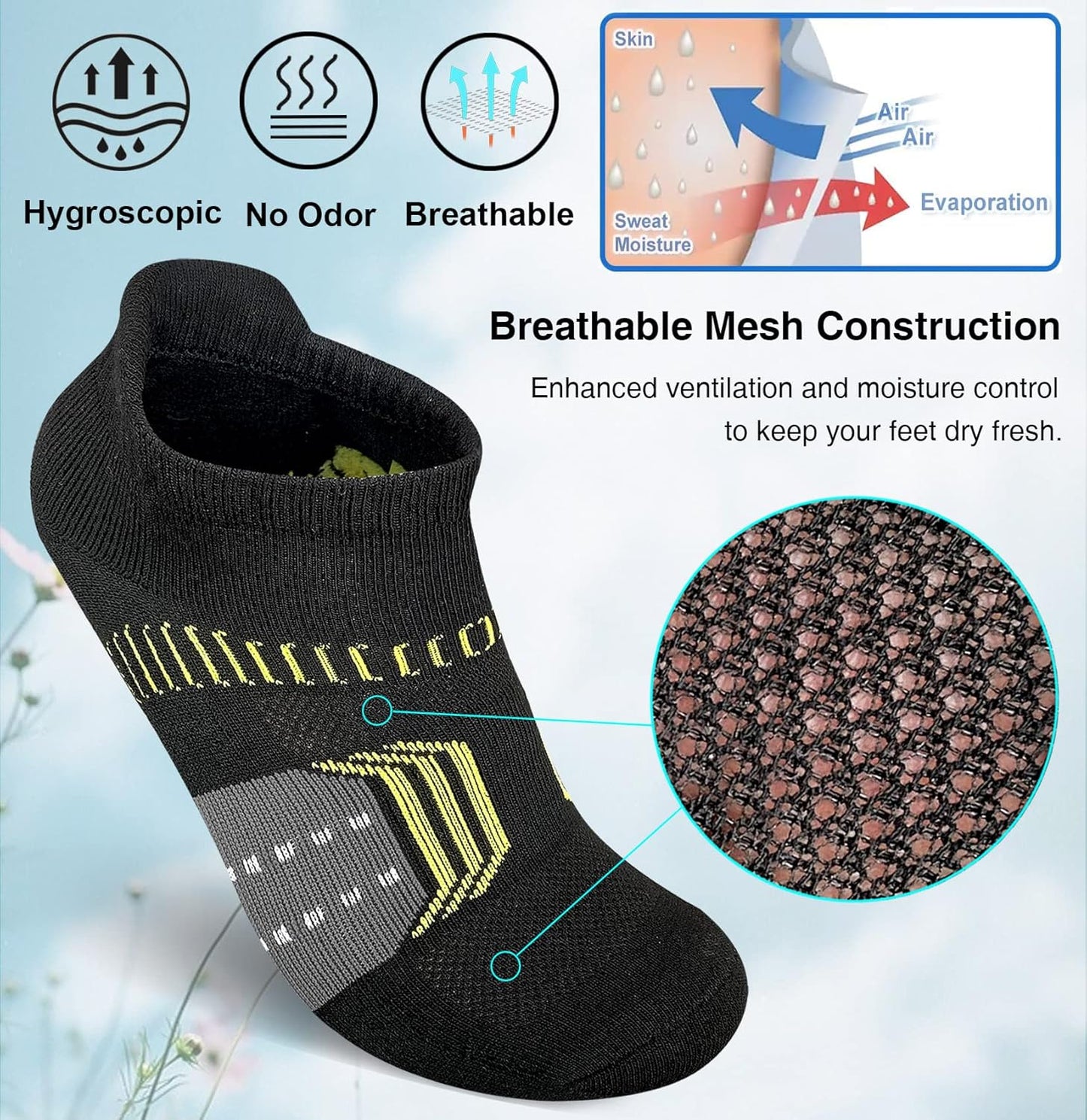 Suaskk Women's Athletic Running Ankle Socks - Cushioned & Anti-Blister | 5 Pairs