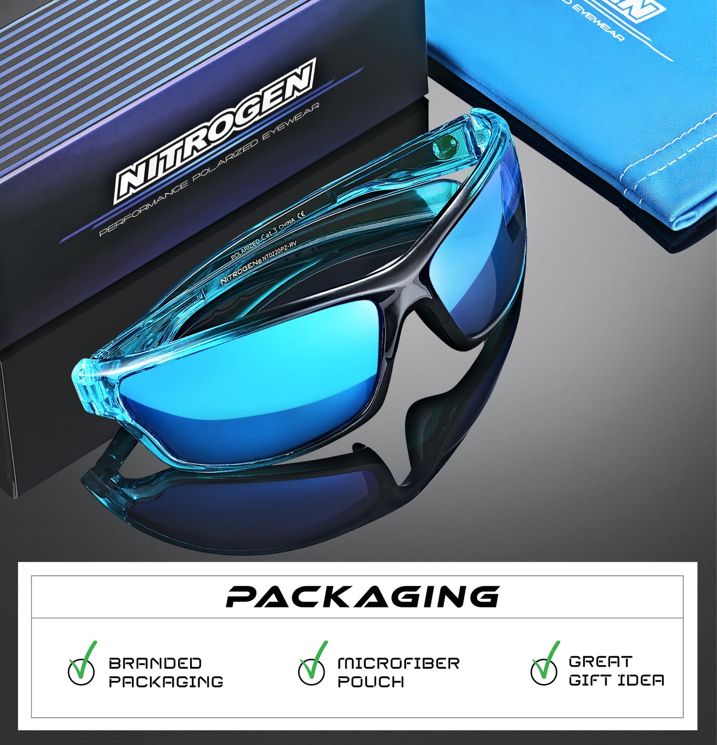 Nitrogen Polarized Wrap Around Sport Sunglasses for Men Women UV400 Driving Fishing Running Sun Glasses