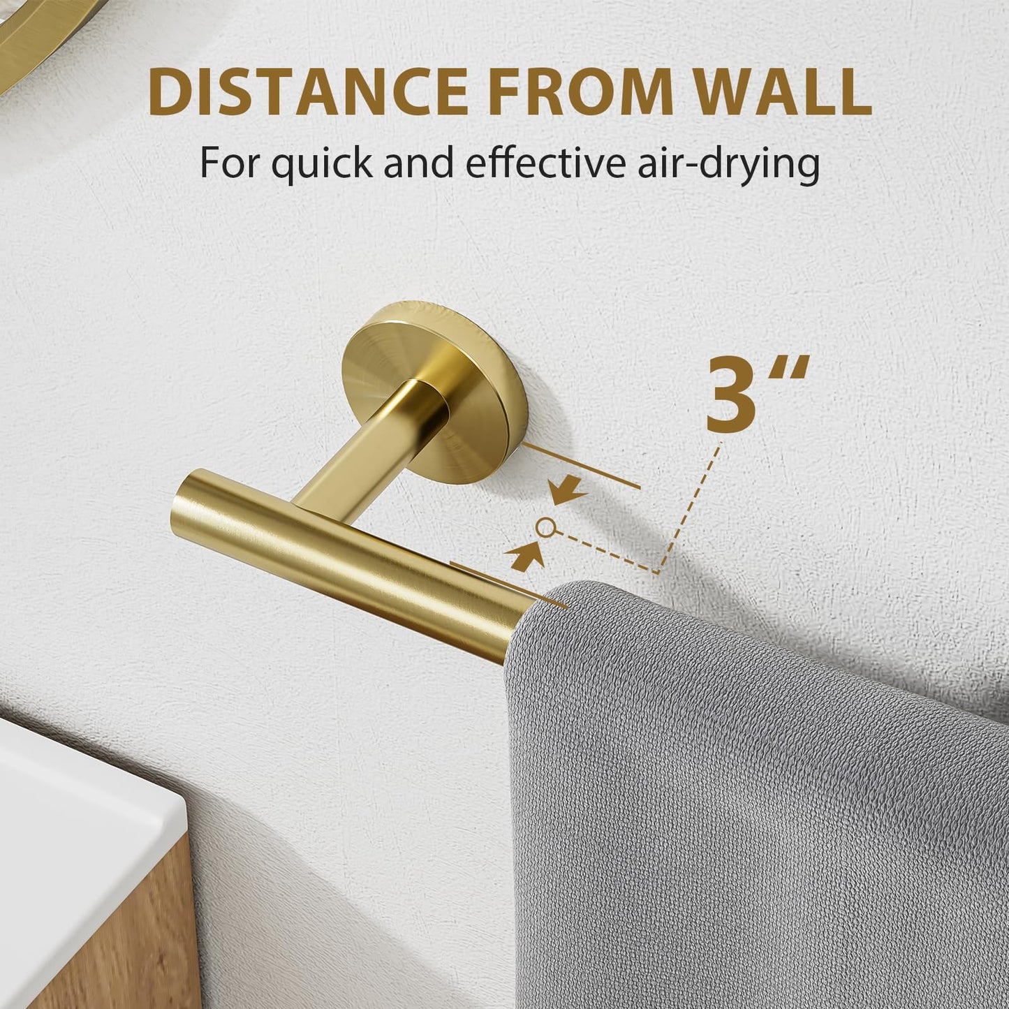 Luxbaro Brushed Gold Towel Bar 24 Inch (Total Length 26-Inch), Thicken Towel Rack for Bathroom Wall, SUS304 Stainless Steel Towel Rod, Modern Home Decor