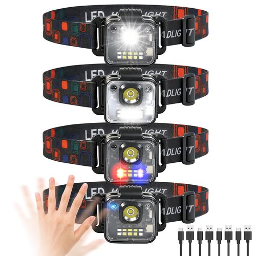 Headlamp Rechargeable 4Pack, 3000 Lumen Ultra-Light Bright Headlamp Flashlight, Clip-on Detachable Portable LED headlamp, 5 Mode Rechargeable Headlamps for Outdoor Camping Fishing